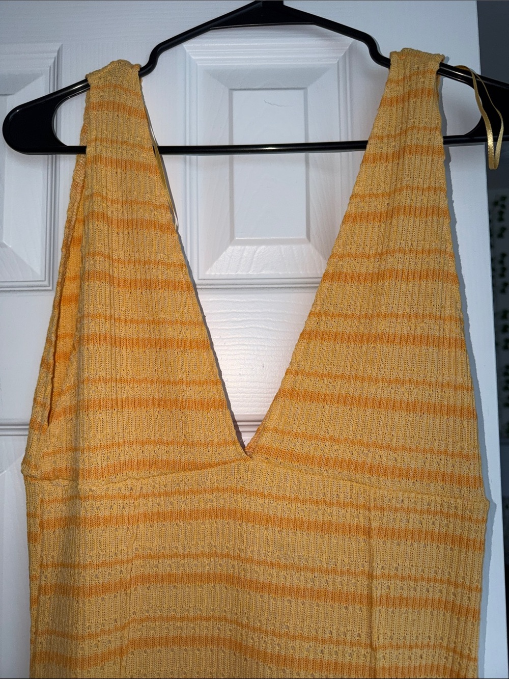 Zara Yellow Striped Sleeveless V-Neck Knit Dress
